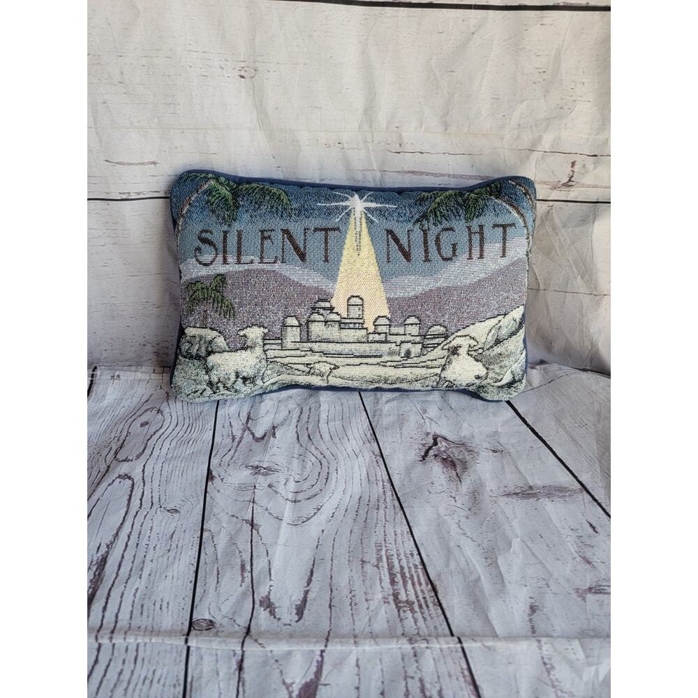 Vintage Silent Night Tapestry Throw Pillow Bethlehem